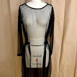 Womens Mid Floor Length Long Sleeve Mesh Coverup